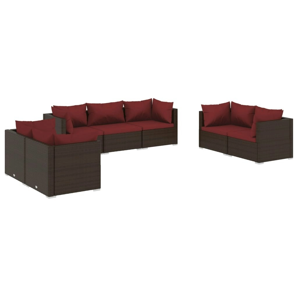 7 Piece Garden Lounge Set with Cushions Poly Rattan Brown 3102267