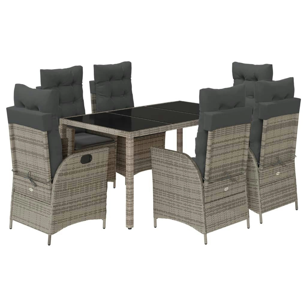 7 Piece Garden Dining Set with Cushions Grey Poly Rattan 3213080