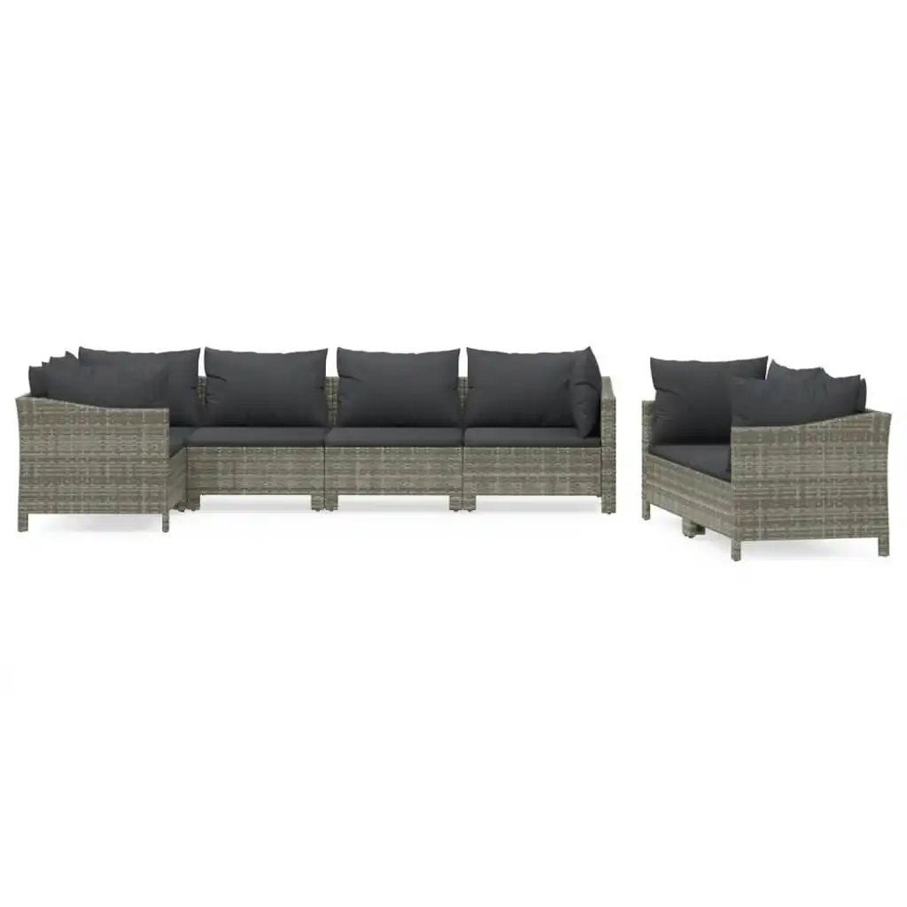 7 Piece Garden Lounge Set with Cushions Grey Poly Rattan 3187288