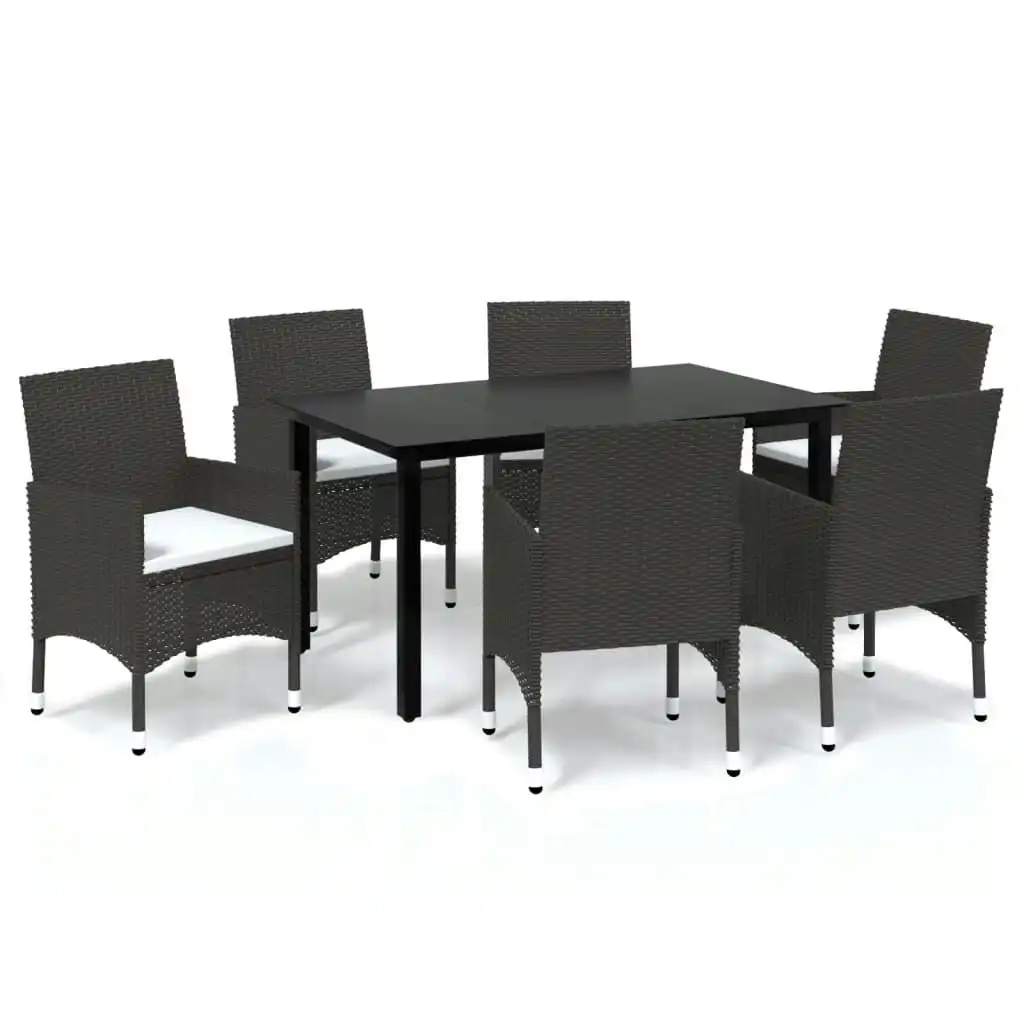 7 Piece Garden Dining Set with Cushions Poly Rattan Brown 3094994