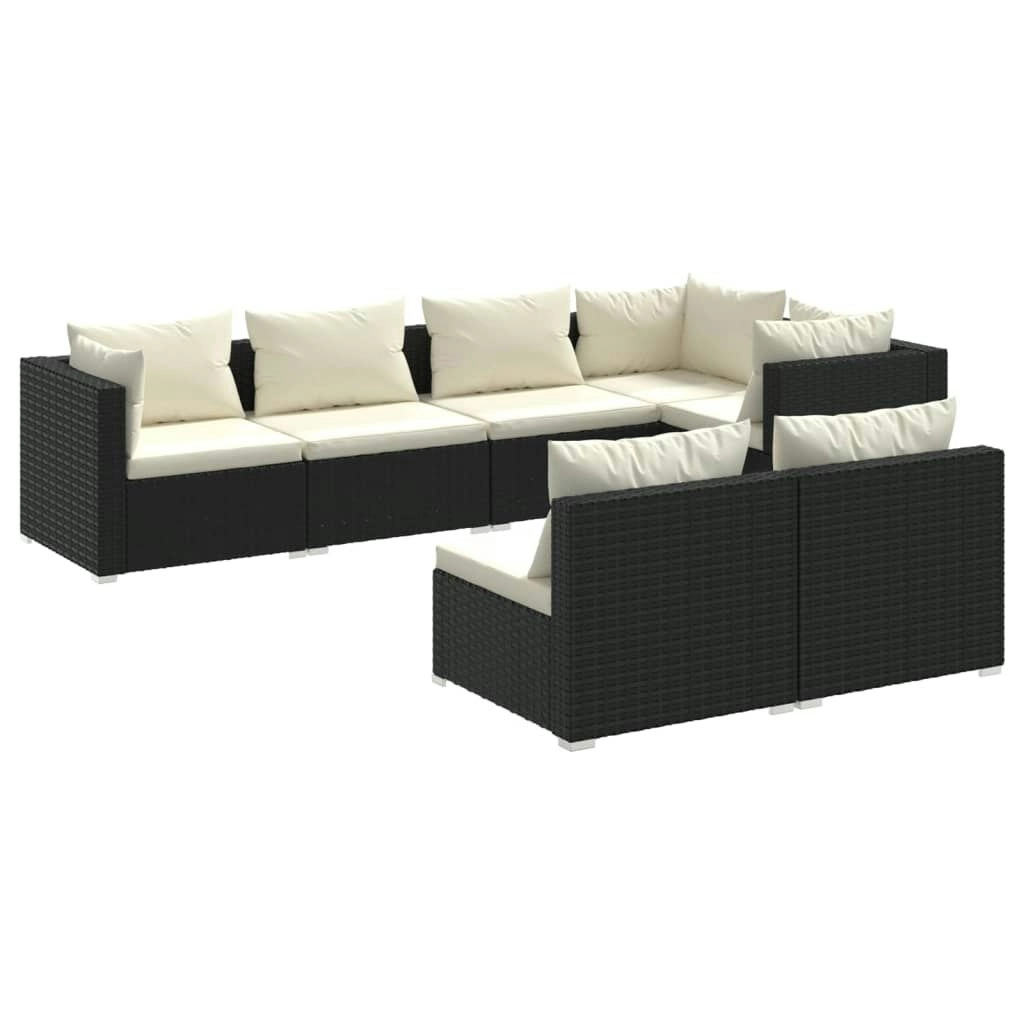 7 Piece Garden Lounge Set with Cushions Black Poly Rattan 3102383