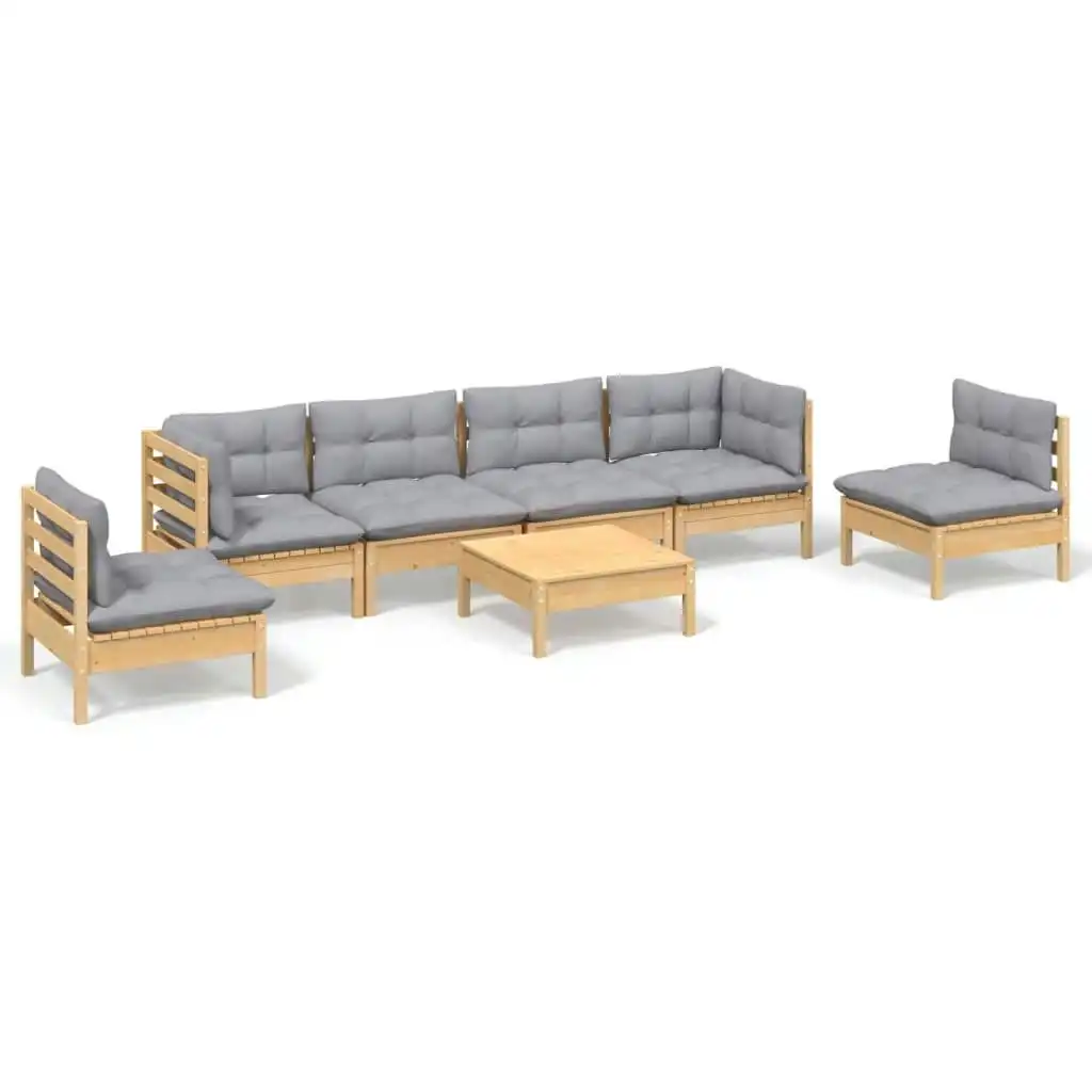 7 Piece Garden Lounge Set with Grey Cushions Solid Pinewood 3096201