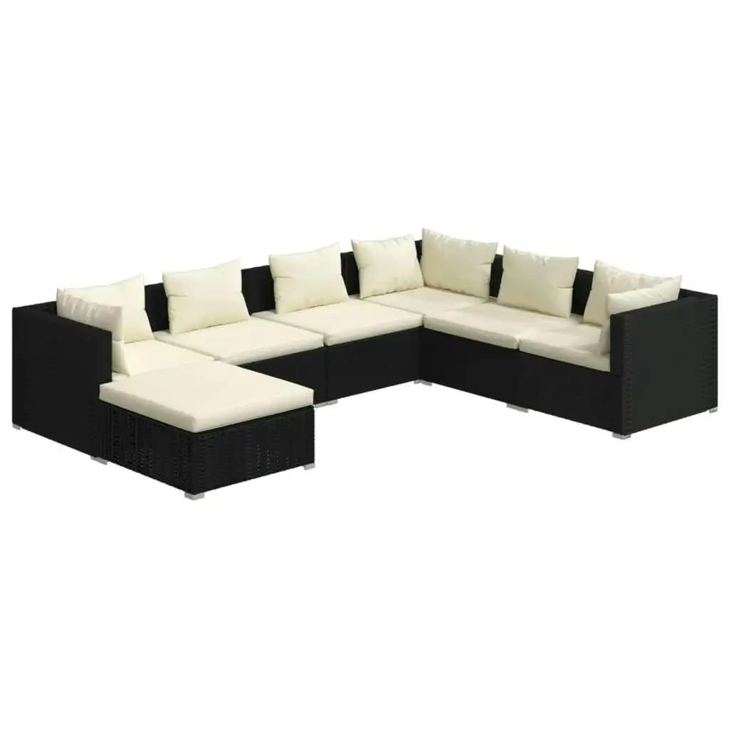 7 Piece Garden Lounge Set with Cushions Poly Rattan Black 3101831