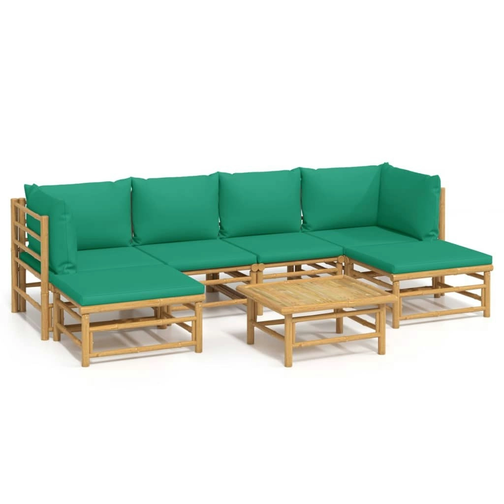 7 Piece Garden Lounge Set with Green Cushions  Bamboo 3155165