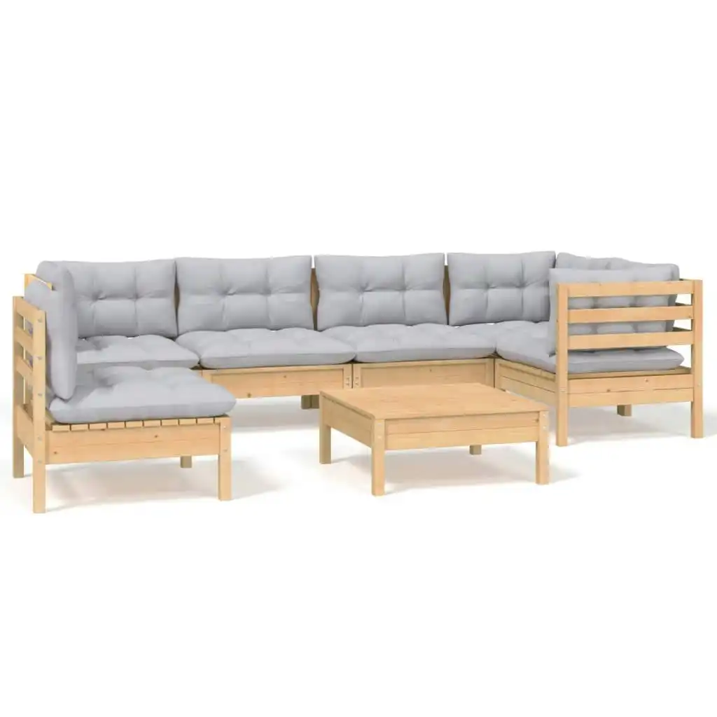 7 Piece Garden Lounge Set with Grey Cushions Pinewood 3096423