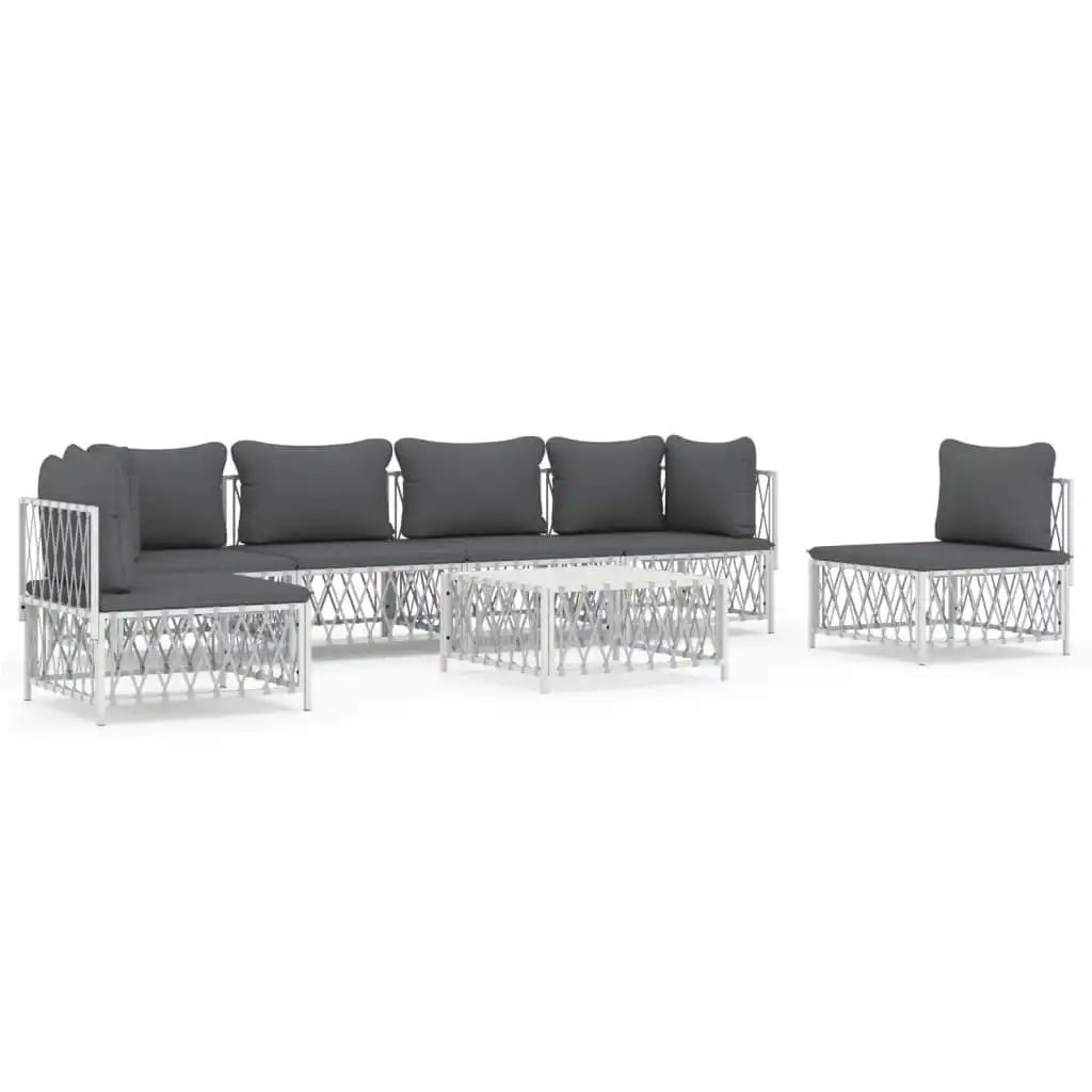 7 Piece Garden Lounge Set with Cushions White Steel 3186844