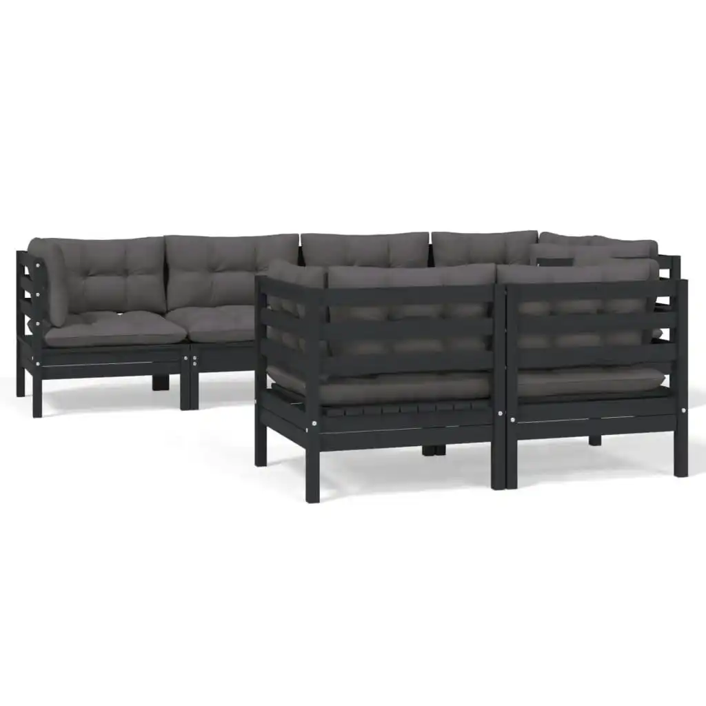 7 Piece Garden Lounge Set with Cushions Black Solid Pinewood 3096494