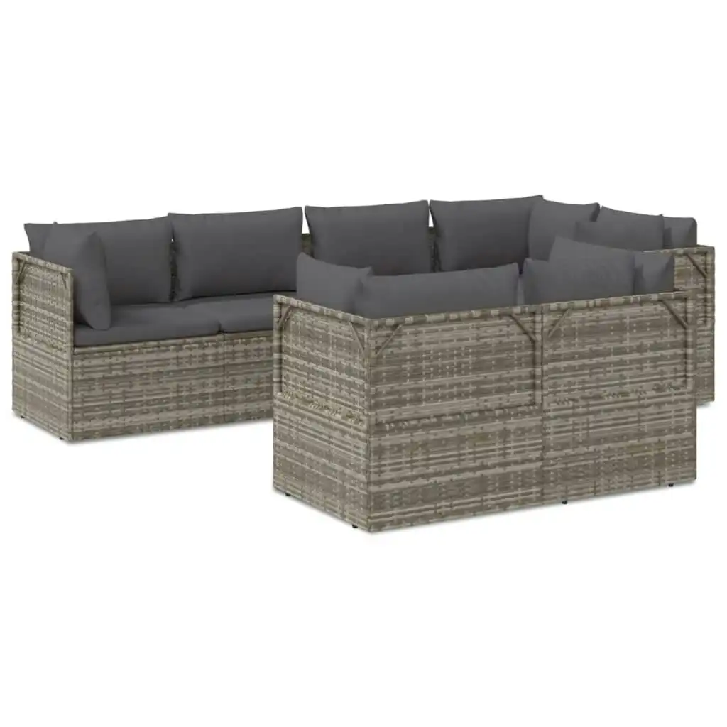 7 Piece Garden Lounge Set with Cushions Grey Poly Rattan 3157425