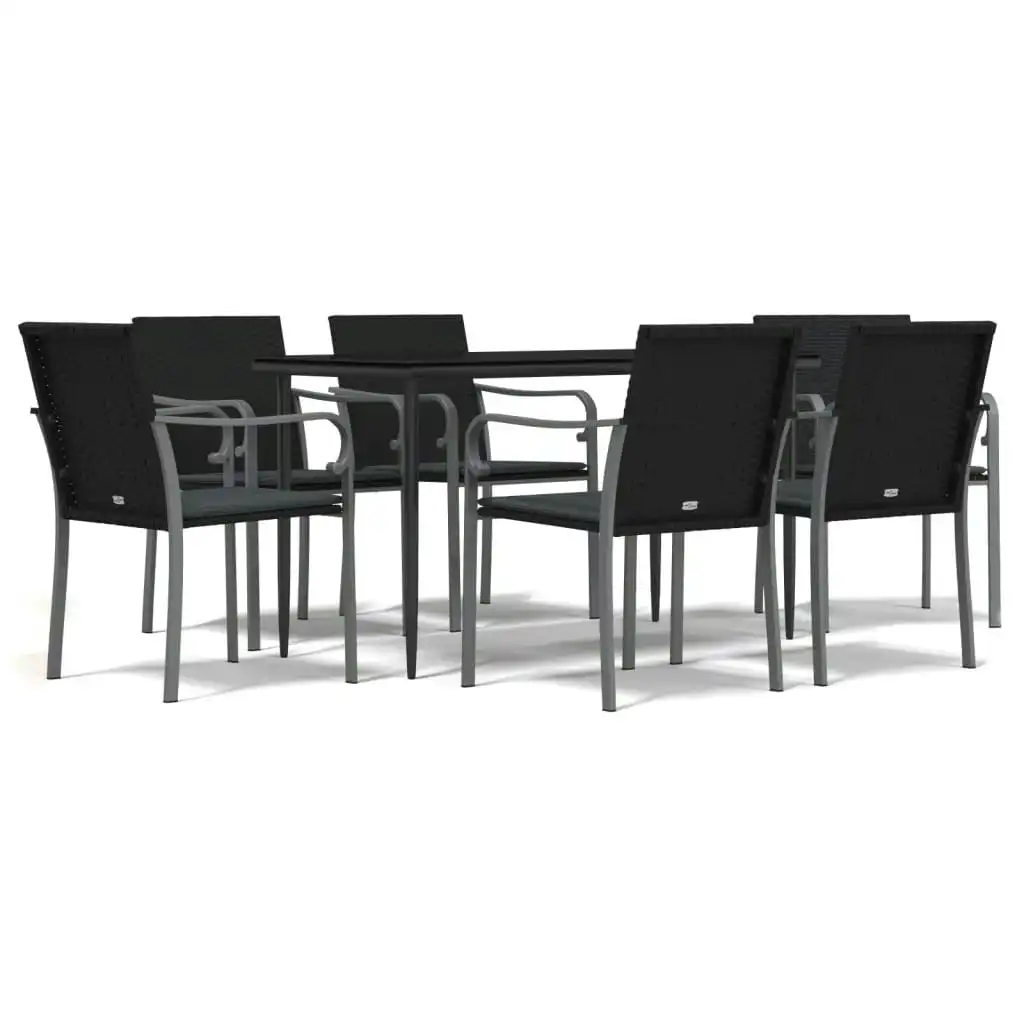 7 Piece Garden Dining Set with Cushions Poly Rattan and Steel 3186948