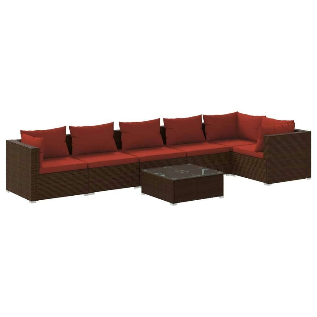 7 Piece Garden Lounge Set with Cushions Poly Rattan Brown 3101723