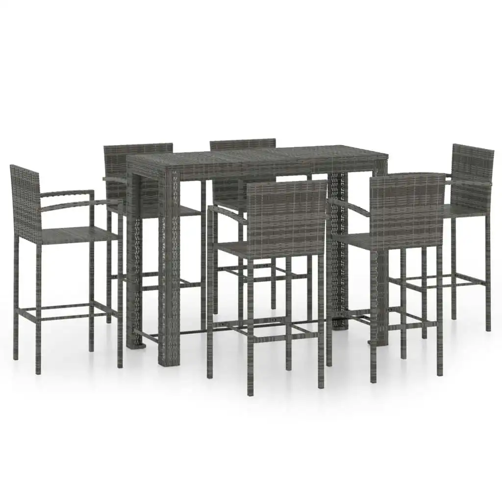 7 Piece Outdoor Bar Set with Armrest Poly Rattan Grey 3064815