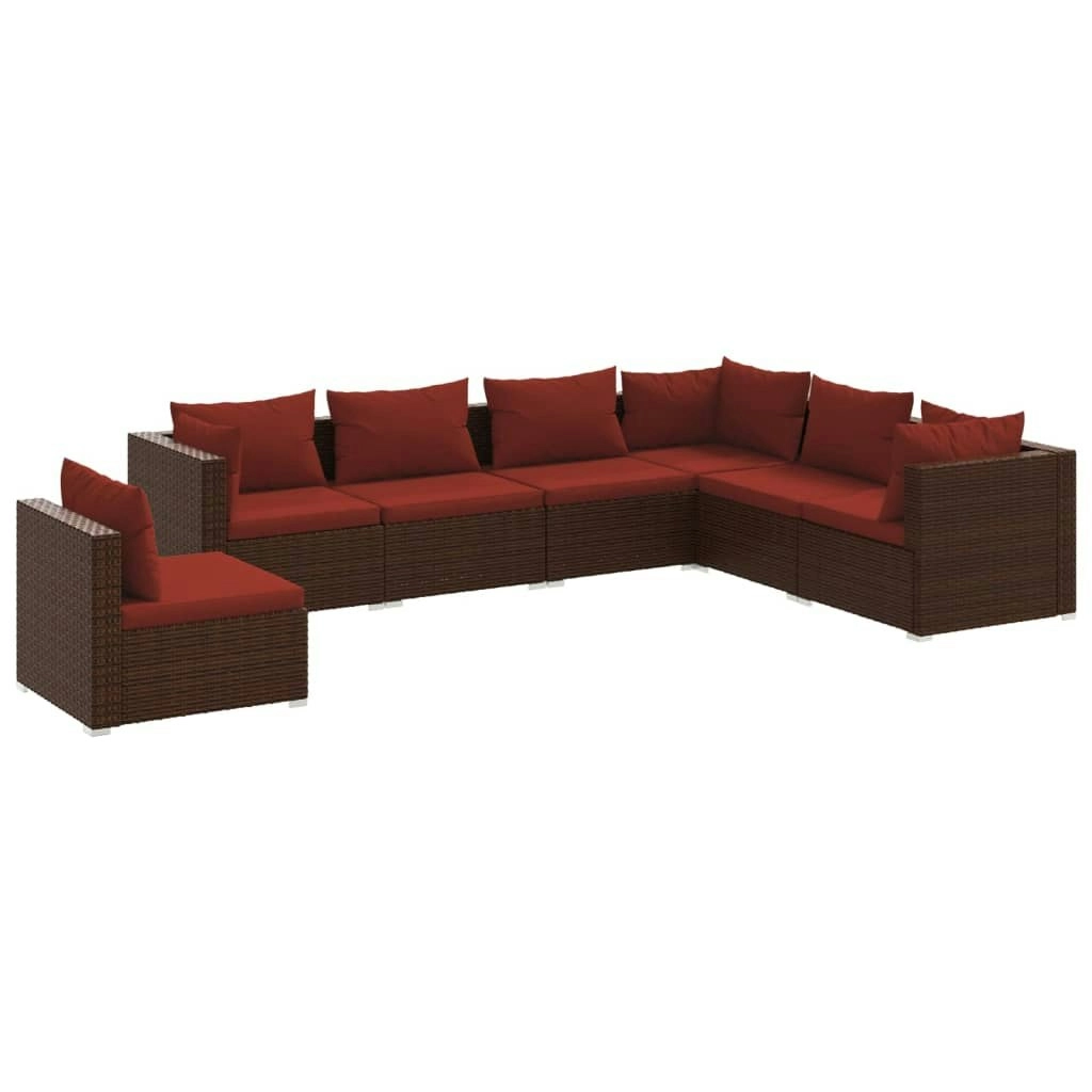 7 Piece Garden Lounge Set with Cushions Poly Rattan Brown 3102355