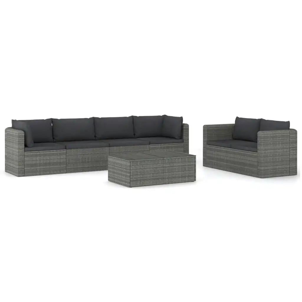 7 Piece Garden Lounge Set with Cushions Poly Rattan Grey 3059493