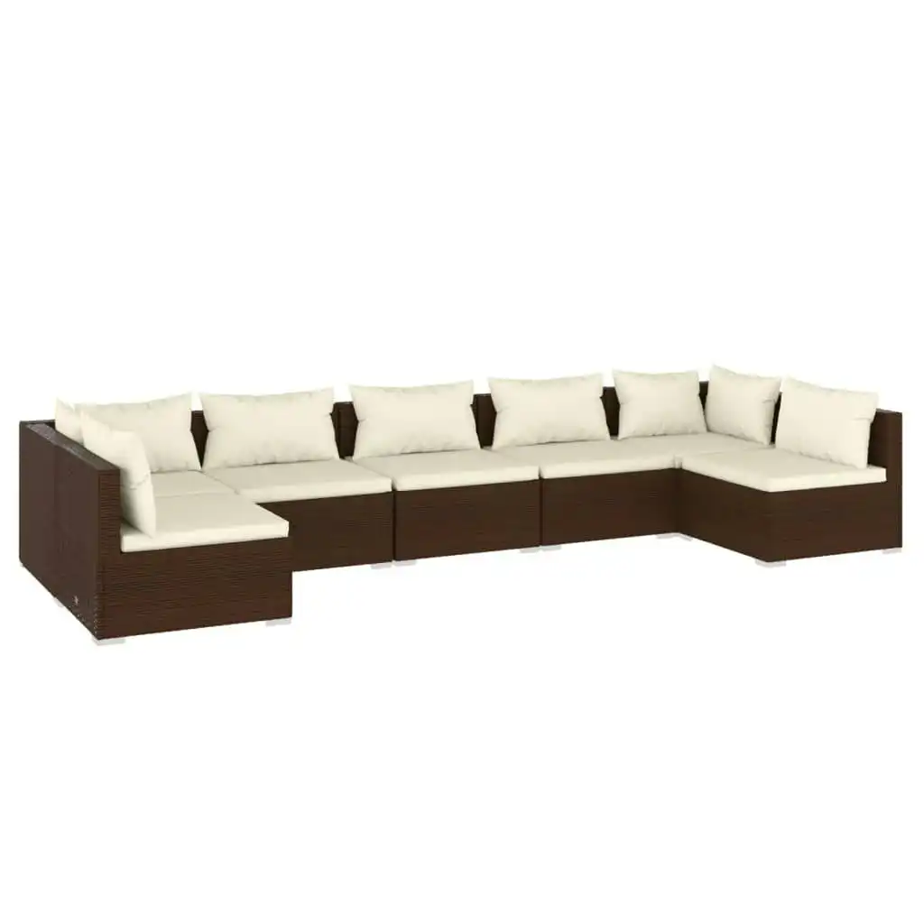 7 Piece Garden Lounge Set with Cushions Poly Rattan Brown 3101890