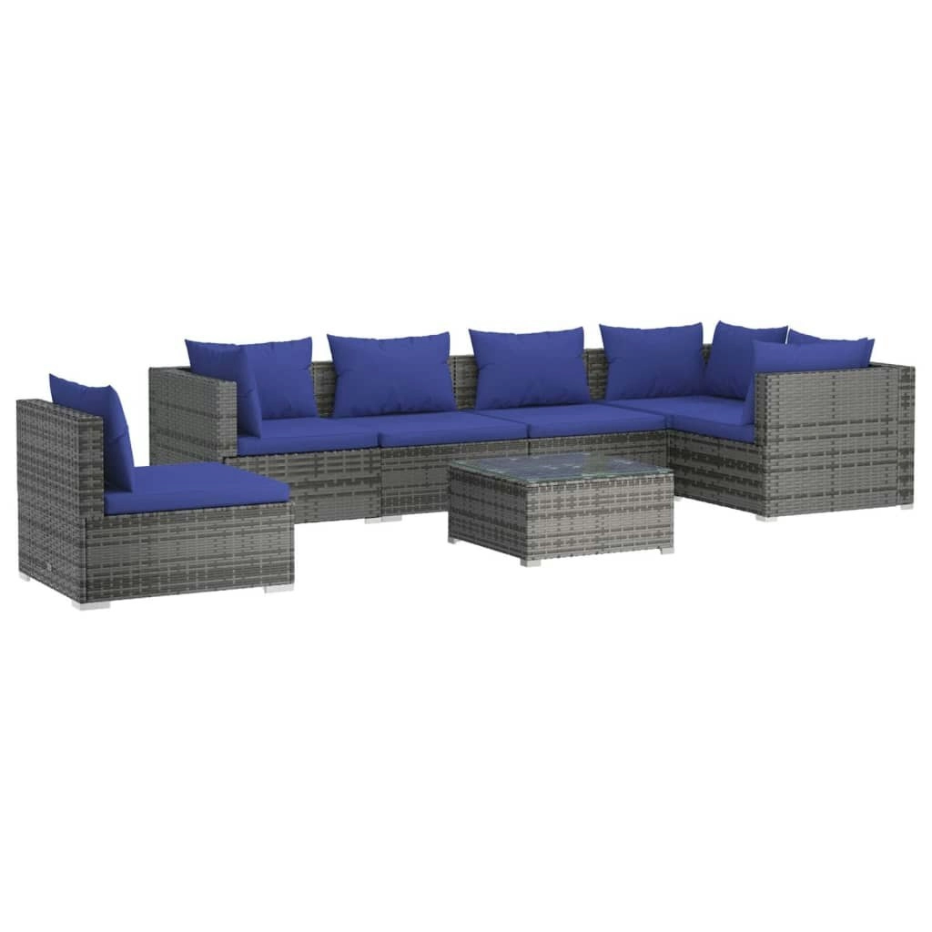 7 Piece Garden Lounge Set with Cushions Poly Rattan Grey 3102334