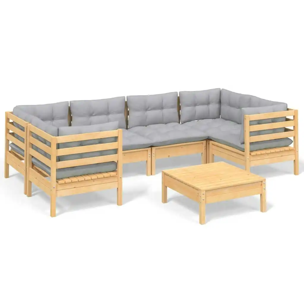 7 Piece Garden Lounge Set with Grey Cushions Pinewood 3097300