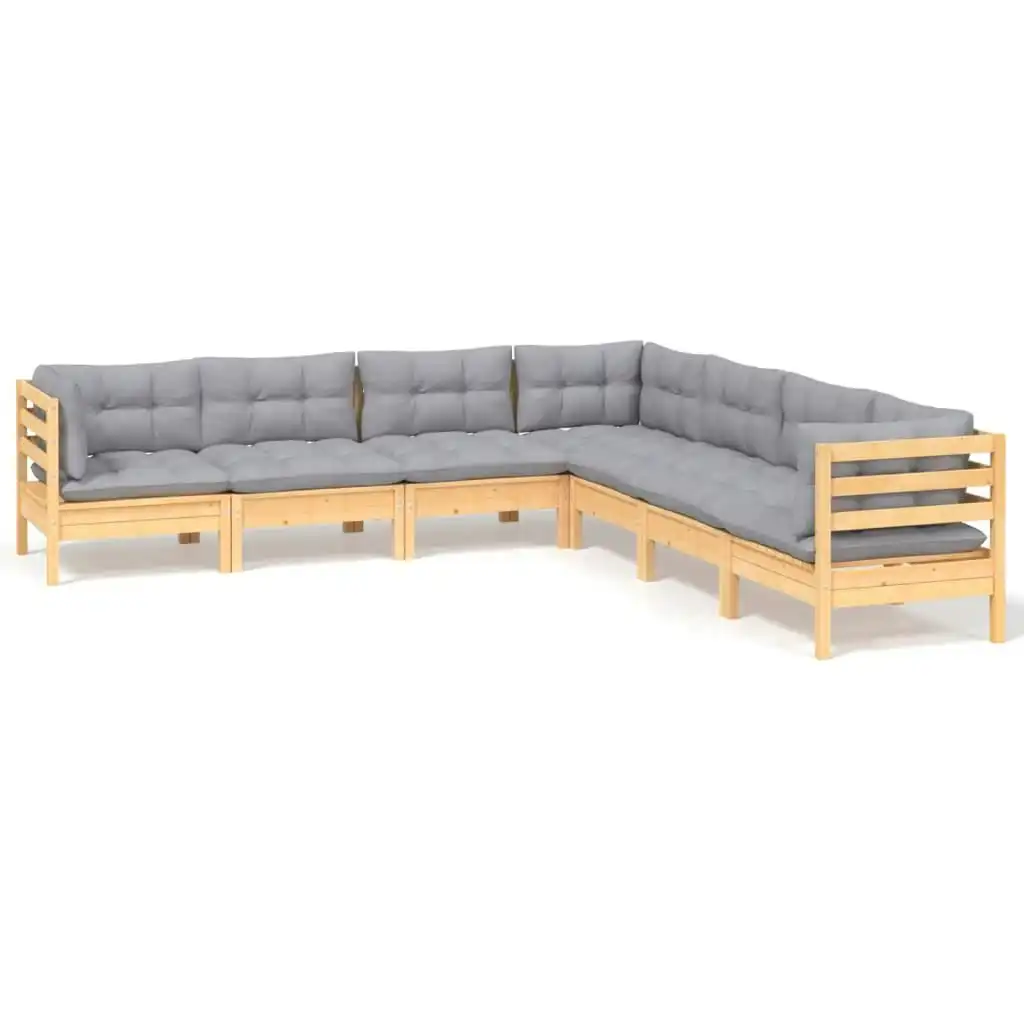 7 Piece Garden Lounge Set with Grey Cushions Solid Pinewood 3096790