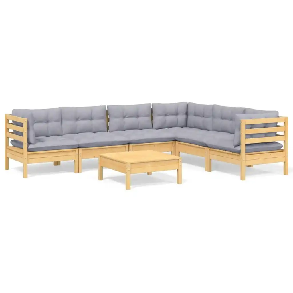 7 Piece Garden Lounge Set with Grey Cushions Solid Pinewood 3096688