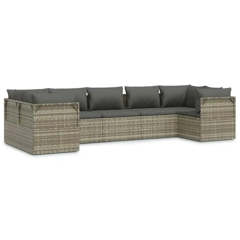 7 Piece Garden Lounge Set with Cushions Grey Poly Rattan 3157335