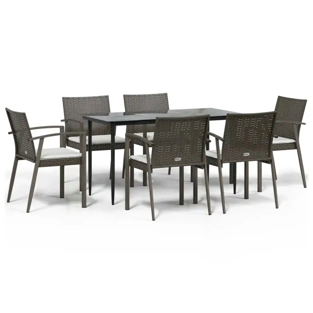 7 Piece Garden Dining Set with Cushions Poly Rattan and Steel 3186974