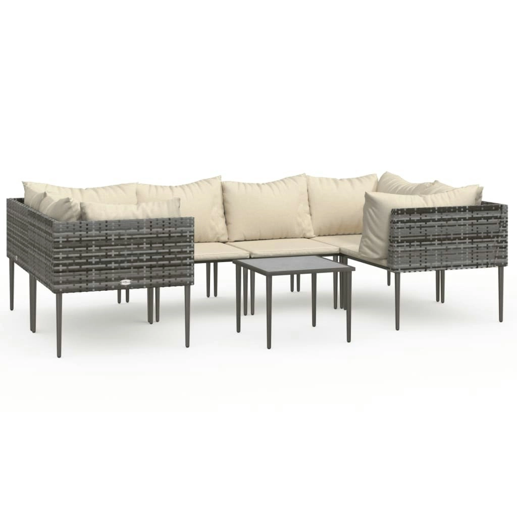 7 Piece Garden Lounge Set with Cushions Grey Poly Rattan 3186687