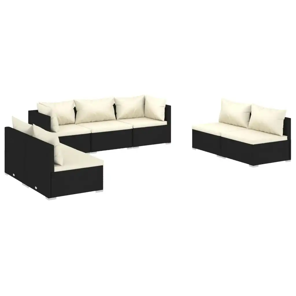 7 Piece Garden Lounge Set with Cushions Poly Rattan Black 3102231