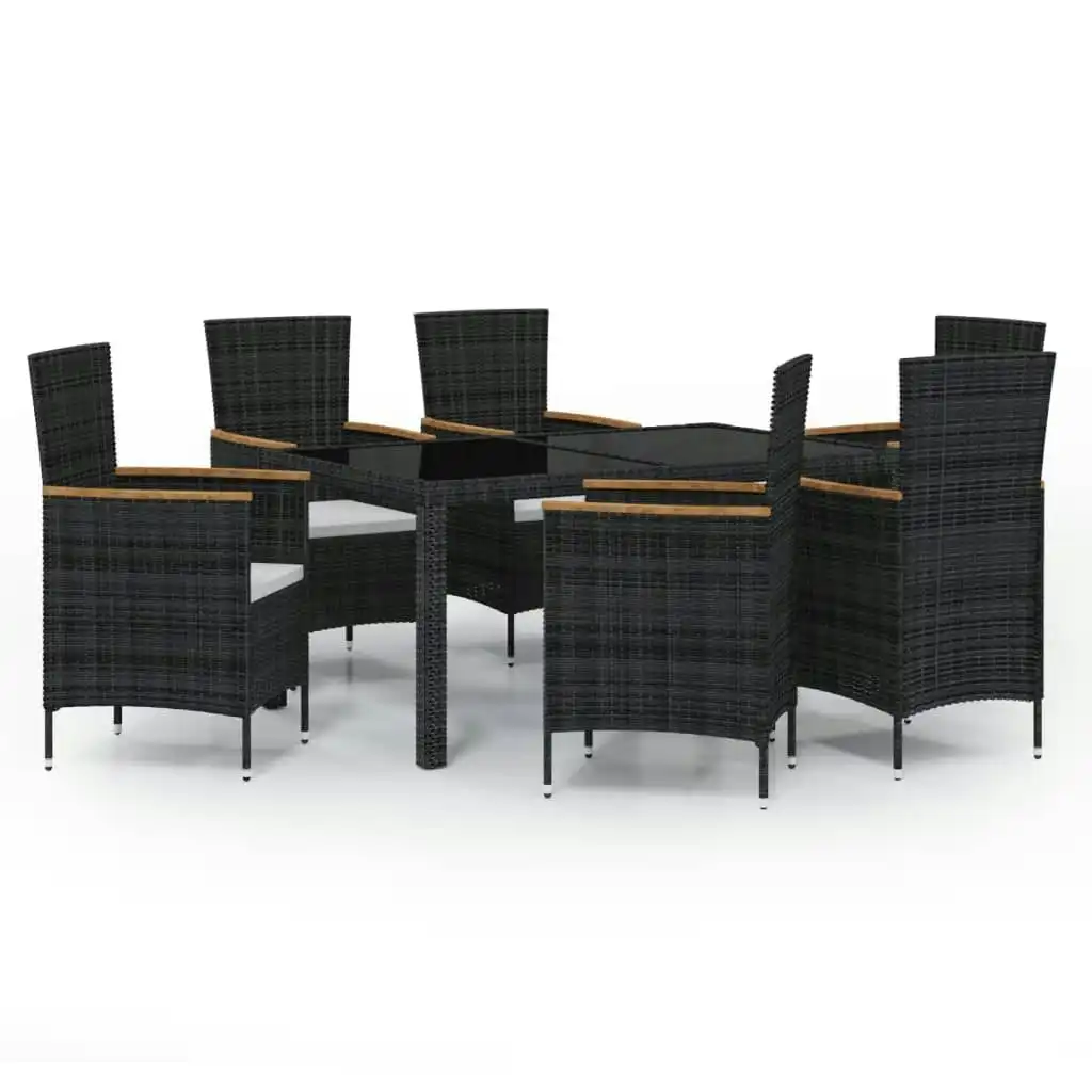 7 Piece Outdoor Dining Set with Cushions Poly Rattan Black 3094928