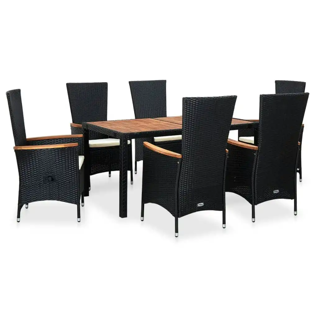 7 Piece Outdoor Dining Set Poly Rattan Acacia Wood Black 48013