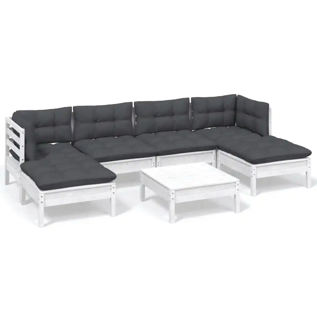 7 Piece Garden Lounge Set with Cushions White Pinewood 3097086