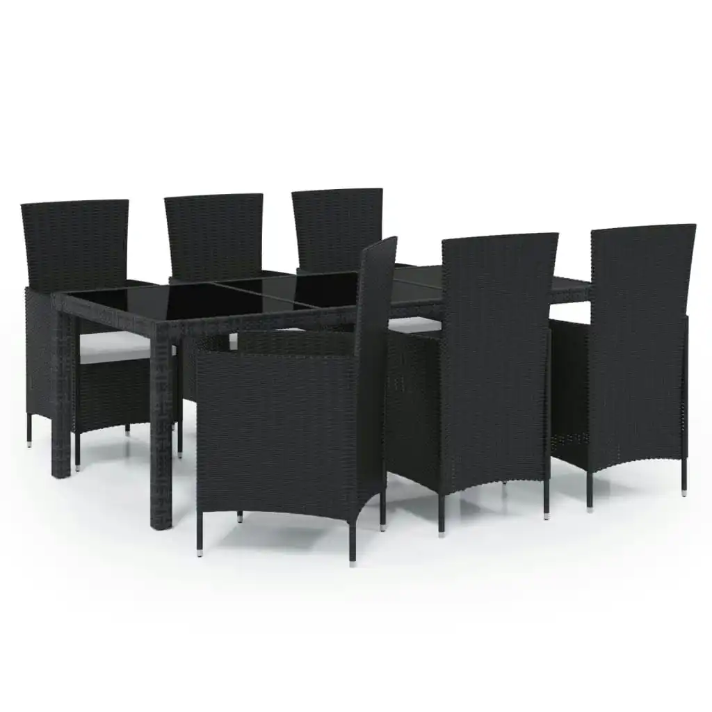 7 Piece Outdoor Dining Set with Cushions Poly Rattan Black 3094845