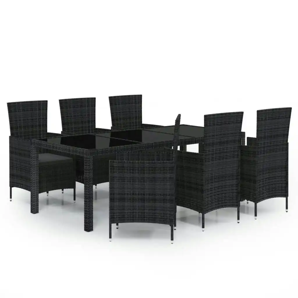 7 Piece Outdoor Dining Set with Cushions Poly Rattan Black 3094853