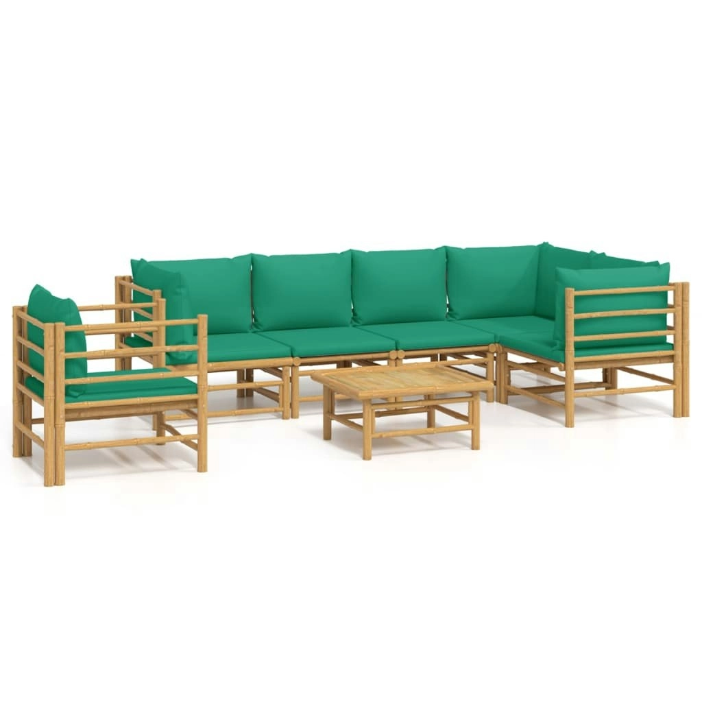 7 Piece Garden Lounge Set with Green Cushions  Bamboo 3155173