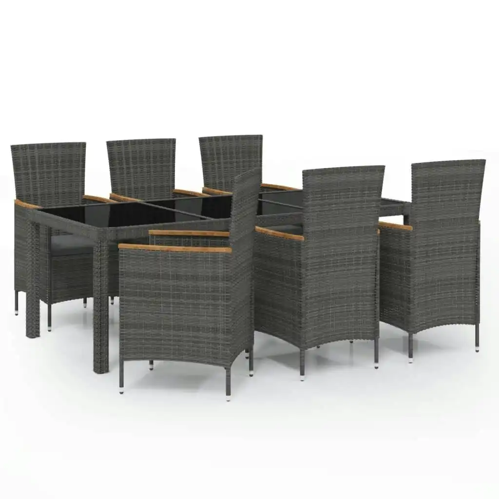 7 Piece Outdoor Dining Set with Cushions Poly Rattan Black and Grey 3094937