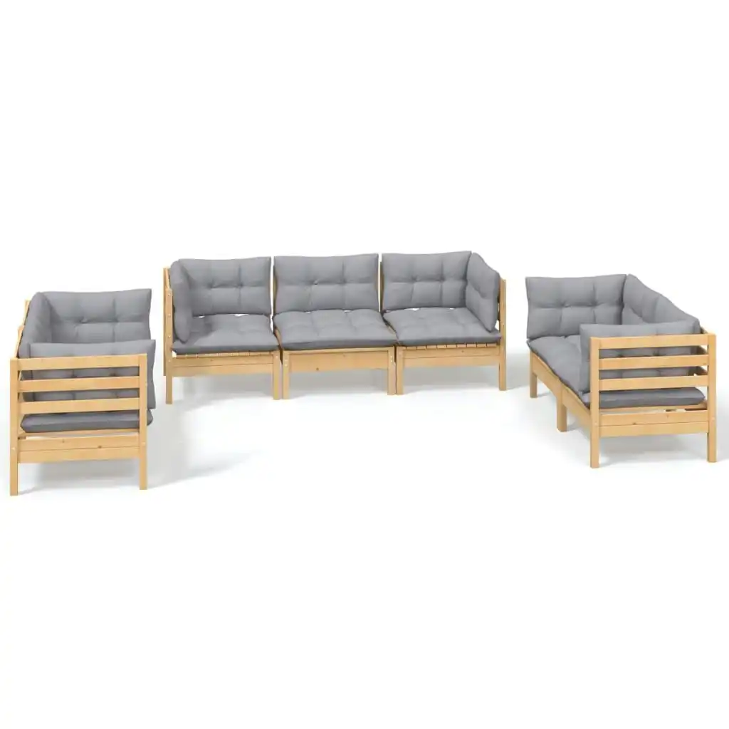 7 Piece Garden Lounge Set with Grey Cushions Solid Pinewood 3096255