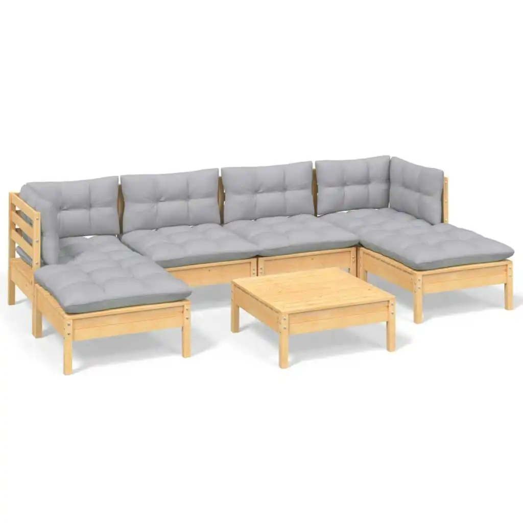 7 Piece Garden Lounge Set with Grey Cushions Pinewood 3097084