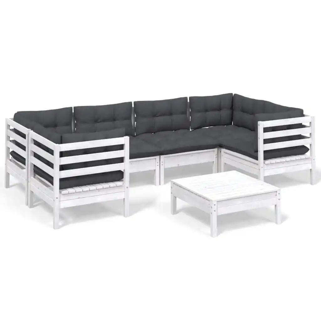 7 Piece Garden Lounge Set with Cushions White Pinewood 3097302