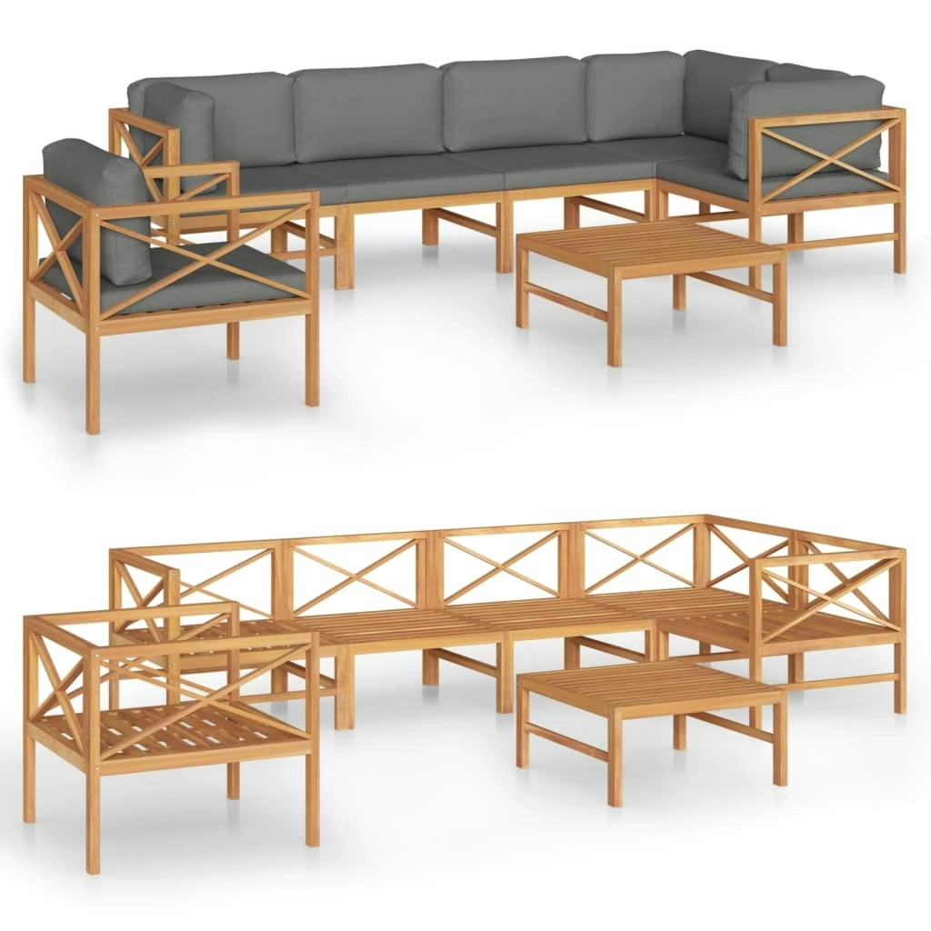 7 Piece Garden Lounge Set with Grey Cushions Solid Wood Teak 3087253