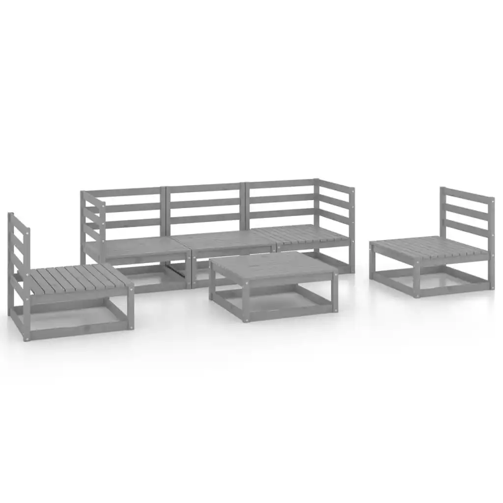 6 Piece Garden Lounge Set Grey Solid Pinewood 3075396