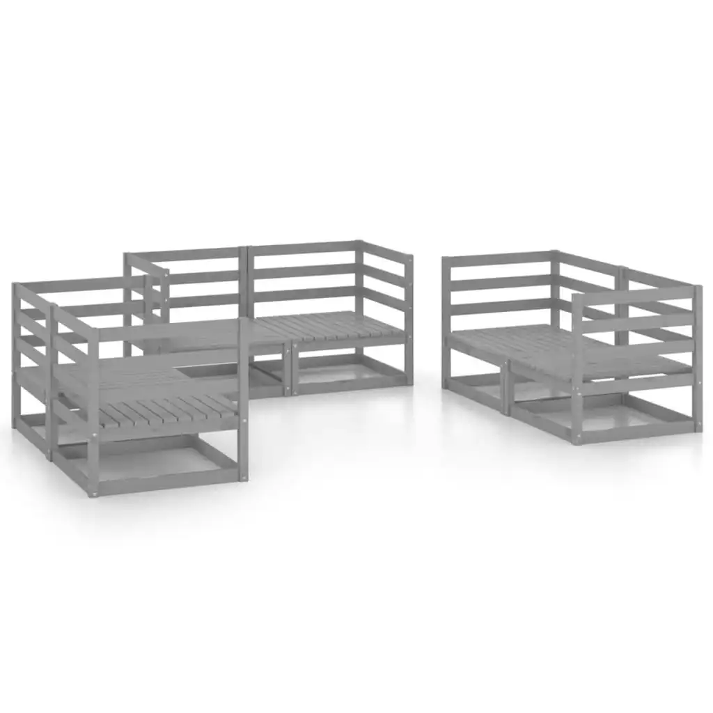 6 Piece Garden Lounge Set Grey Solid Pinewood 3075441