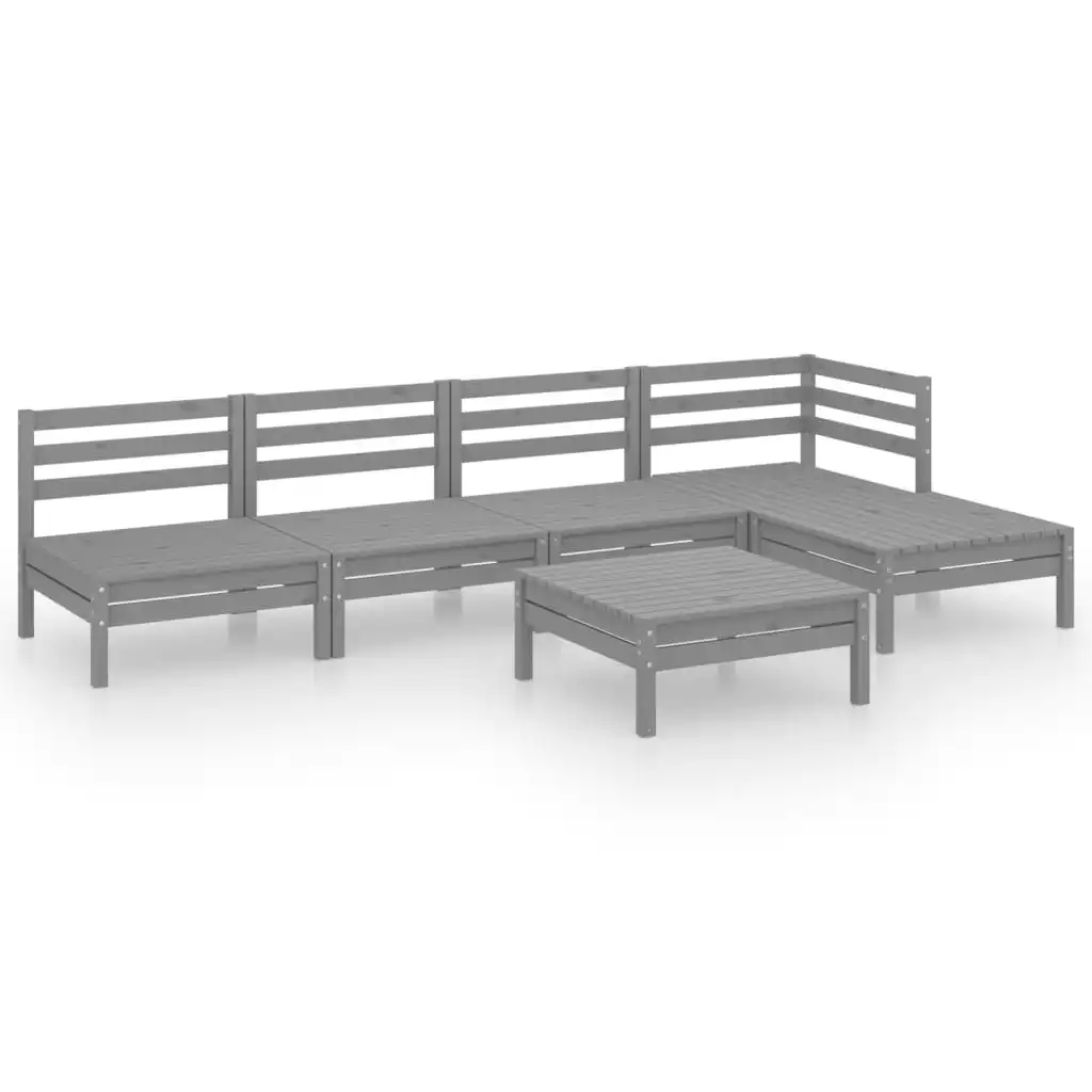 6 Piece Garden Lounge Set Solid Pinewood Grey 3082664