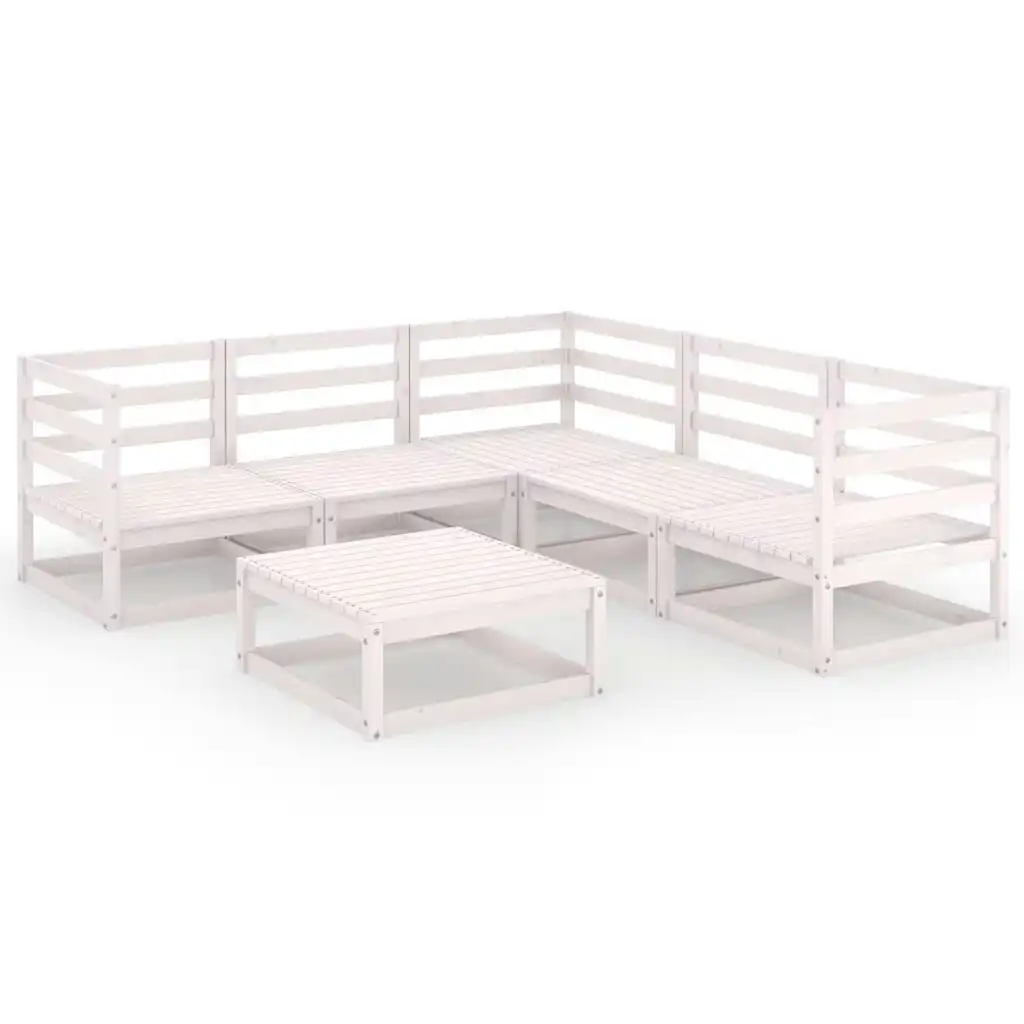 6 Piece Garden Lounge Set White Solid Pinewood 3075730