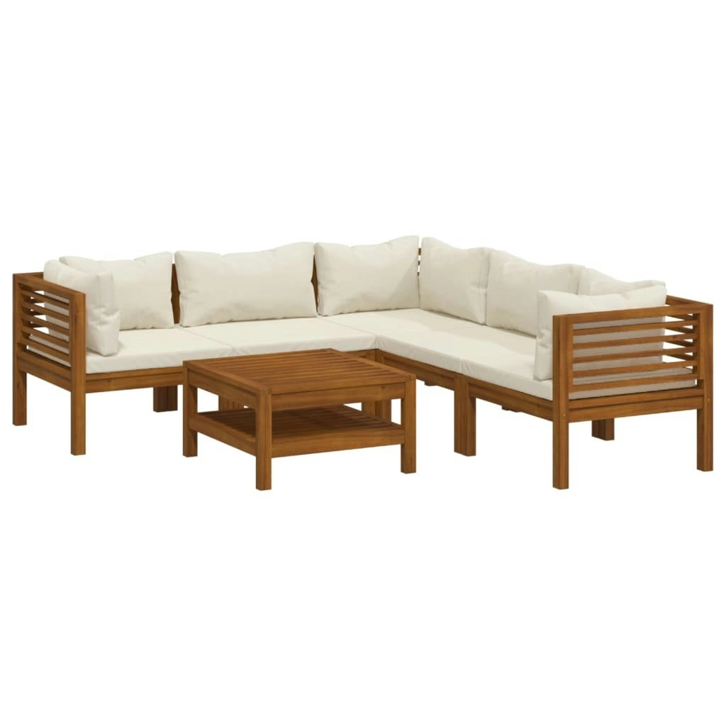 6 Piece Garden Lounge Set with Cream Cushion Solid Acacia Wood 3086937