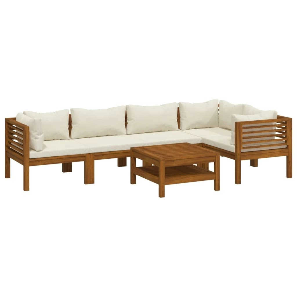 6 Piece Garden Lounge Set with Cream Cushion Solid Acacia Wood 3086950