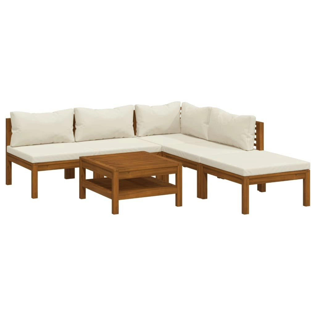 6 Piece Garden Lounge Set with Cream Cushion Solid Acacia Wood 3086948