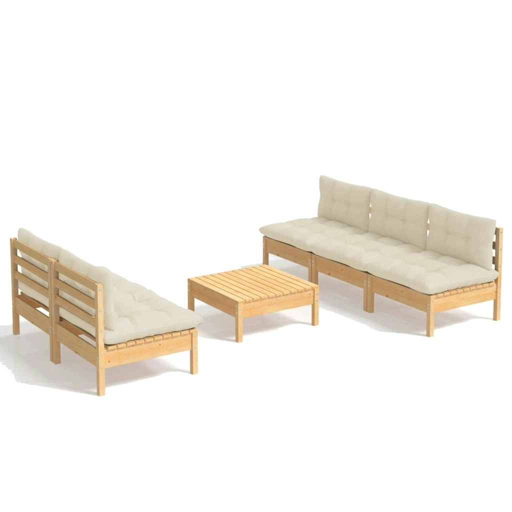 6 Piece Garden Lounge Set with Cream Cushions Pinewood 3096088