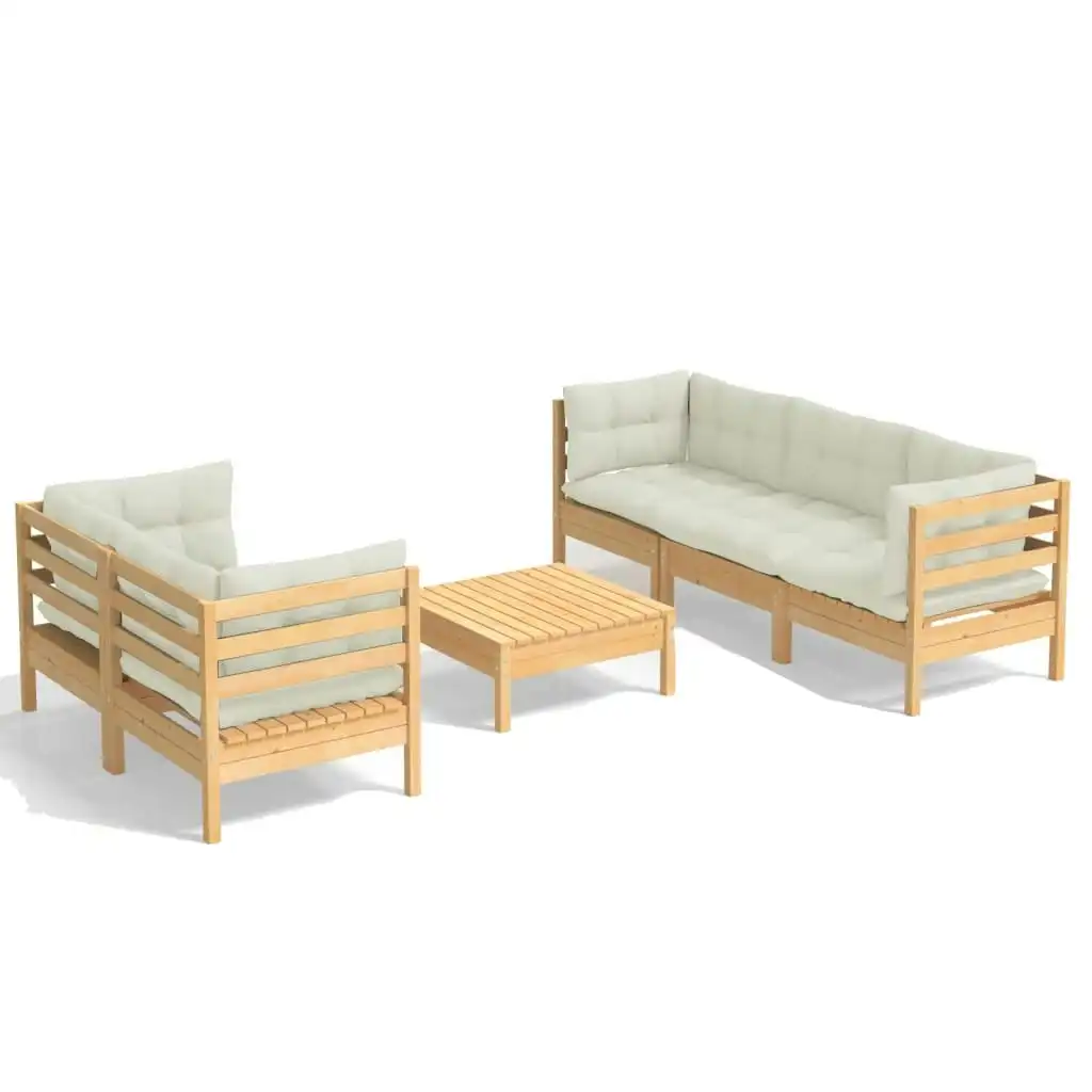 6 Piece Garden Lounge Set with Cream Cushions Pinewood 3096112