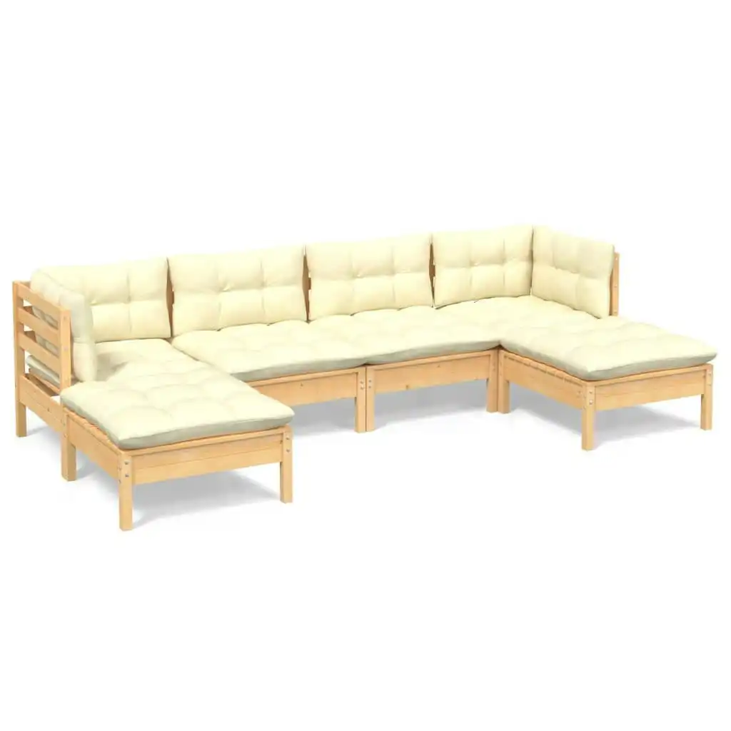 6 Piece Garden Lounge Set with Cream Cushions Pinewood 3097079