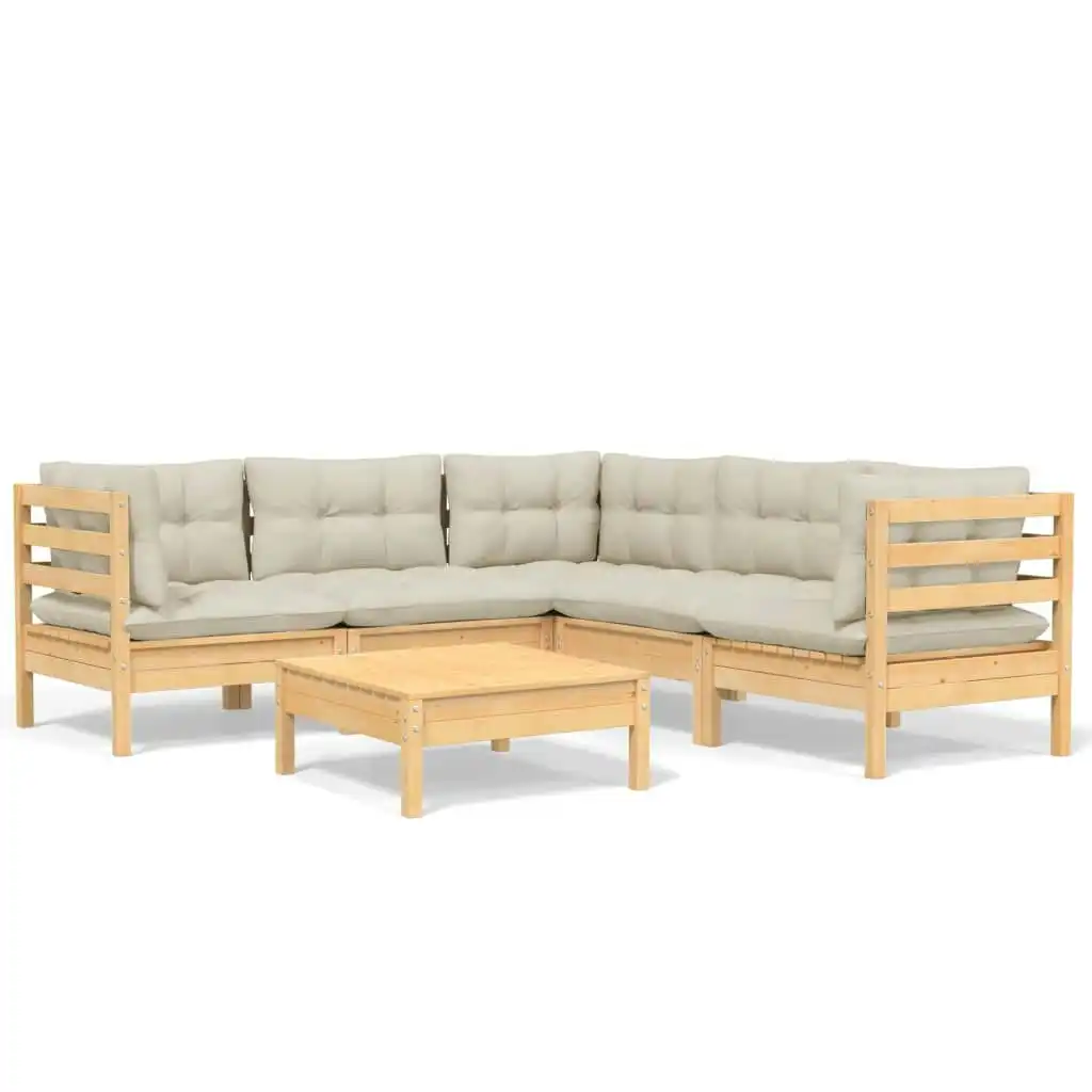 6 Piece Garden Lounge Set with Cream Cushions Solid Pinewood 3096677