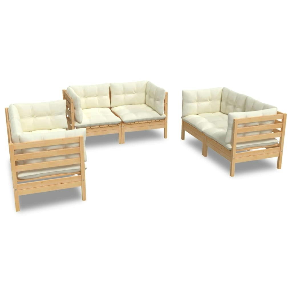 6 Piece Garden Lounge Set with Cream Cushions Solid Pinewood 3096244