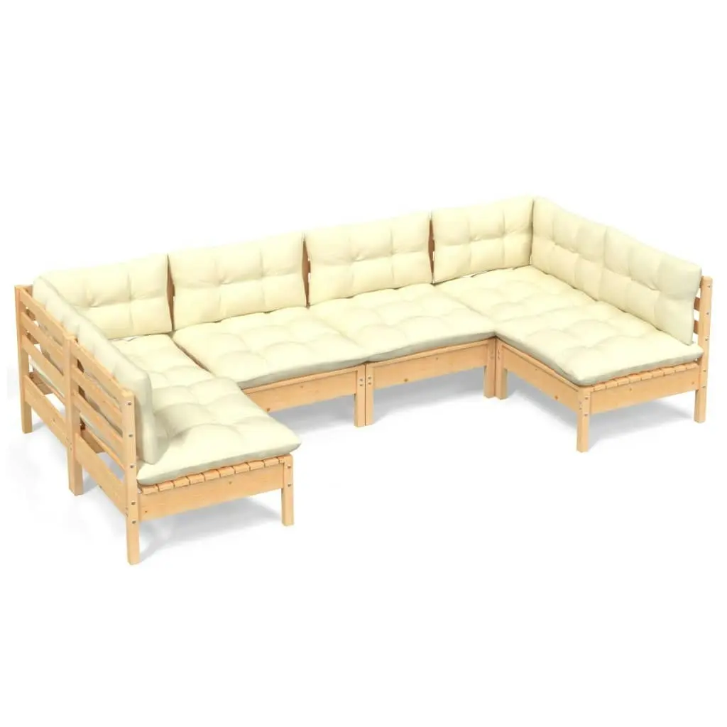 6 Piece Garden Lounge Set with Cream Cushions Solid Pinewood 3097151